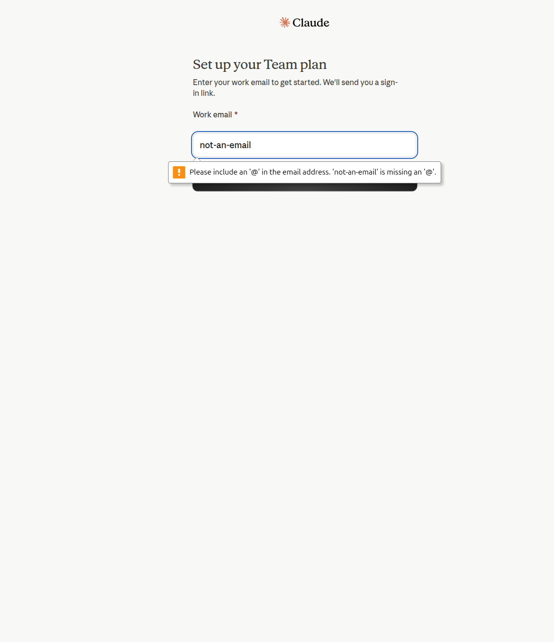 Claude Team create invalid email validation