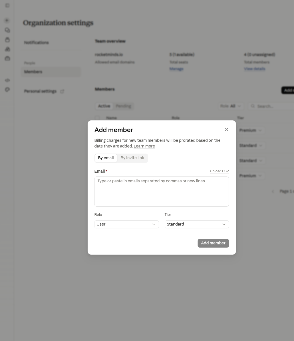 Claude add member modal