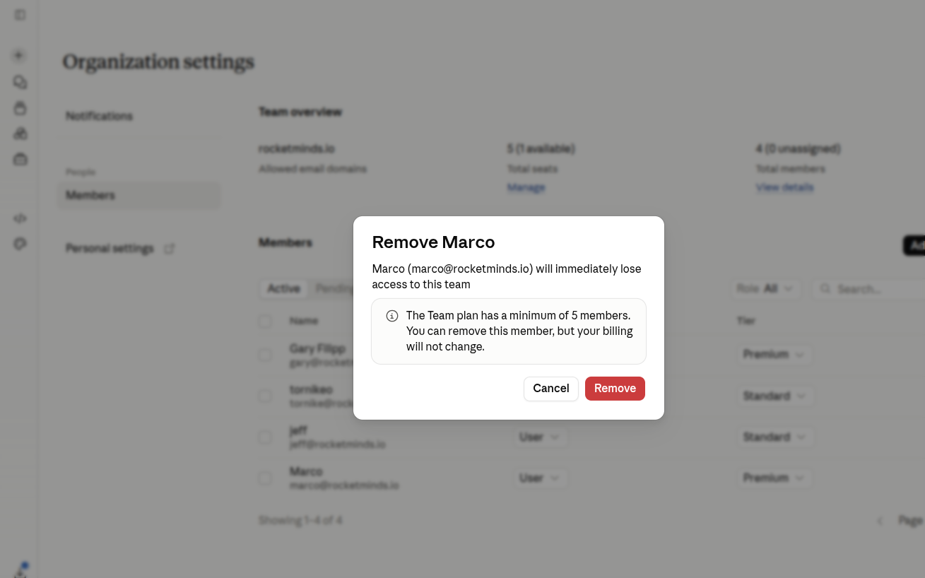 Claude remove member confirmation