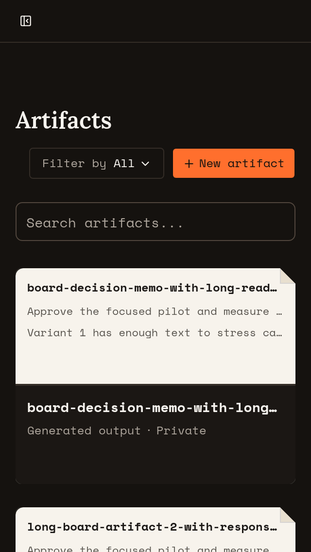 Artifacts index with contained metadata