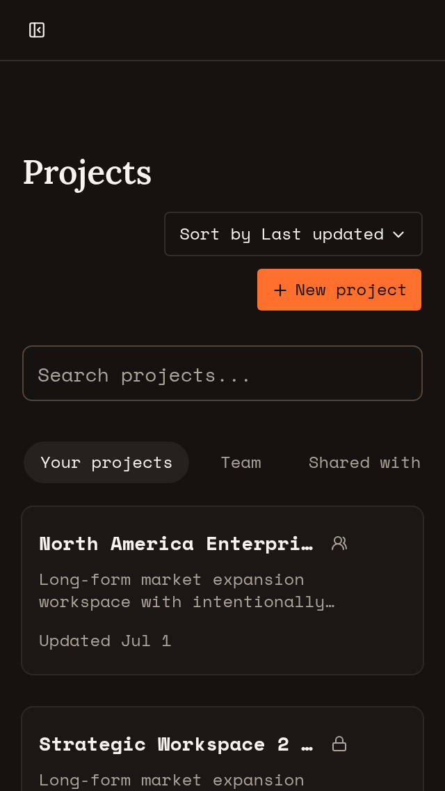 Projects page with no wrapped scope tabs