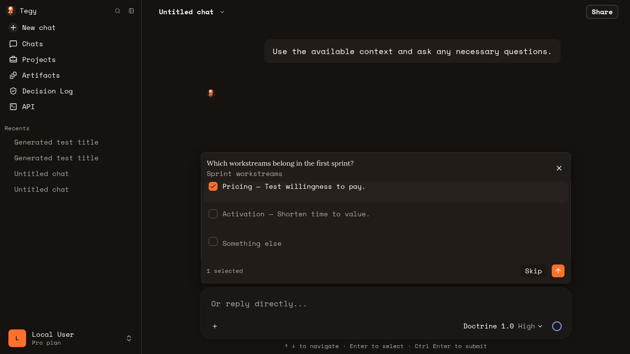 Deterministic Tegy fixture showing an orange selected checkbox
