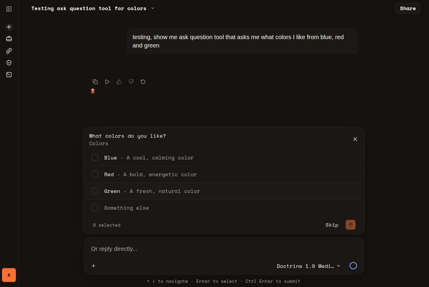 Tegy production ready questionnaire card with direct reply composer