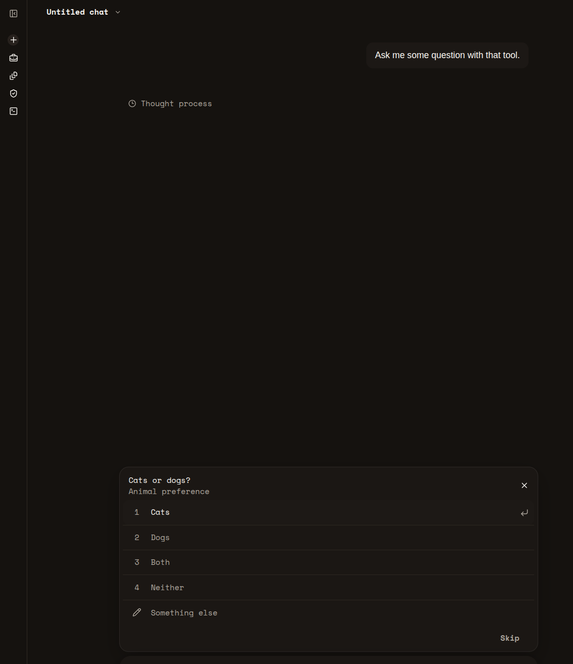 Tegy compact redacted thinking row above questionnaire