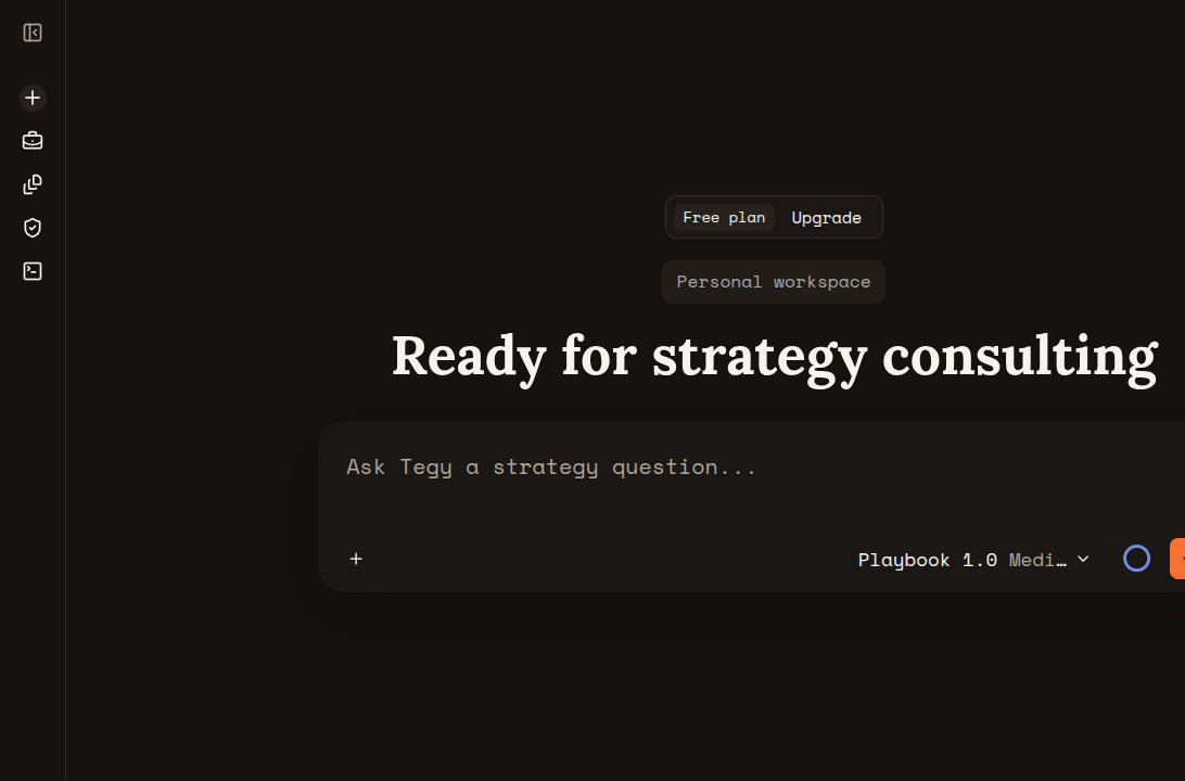 Tegy Free personal workspace landing screen