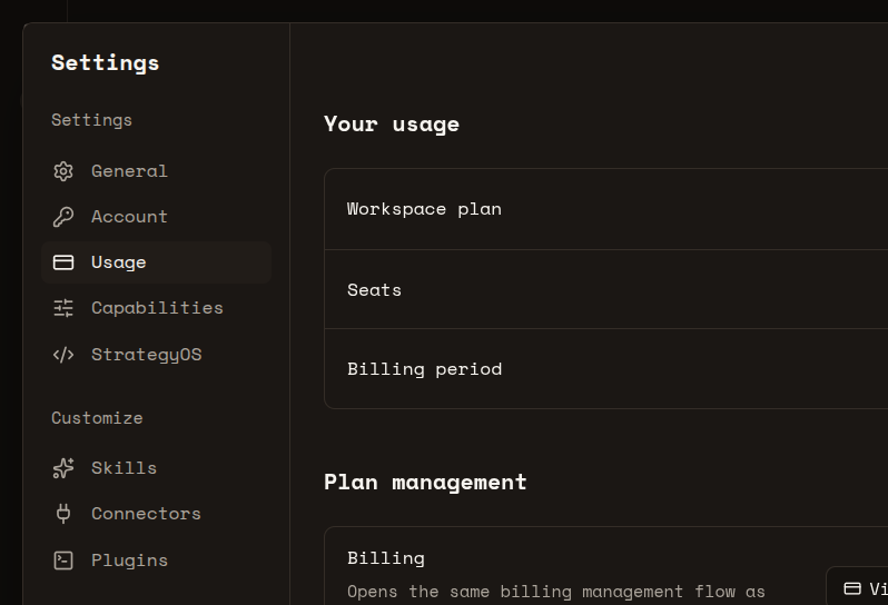 Tegy settings Usage section screenshot