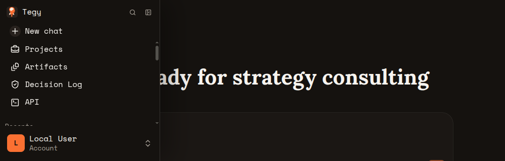 Tegy sidebar at the top with compact spacing and no boundary beneath New chat