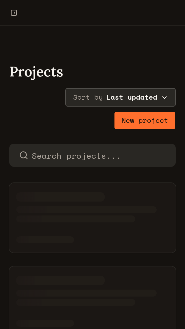 Mobile Projects loading skeleton at 320 by 568