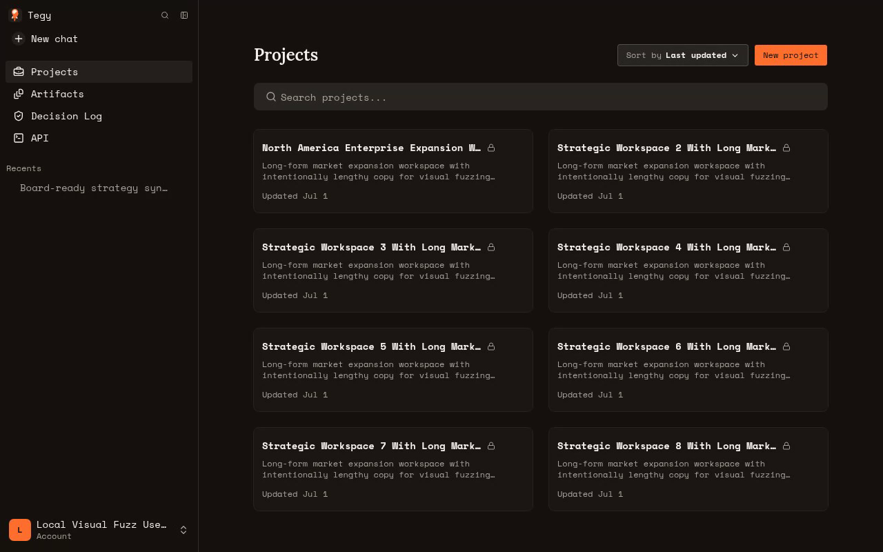 Projects route showing eight resolved project cards