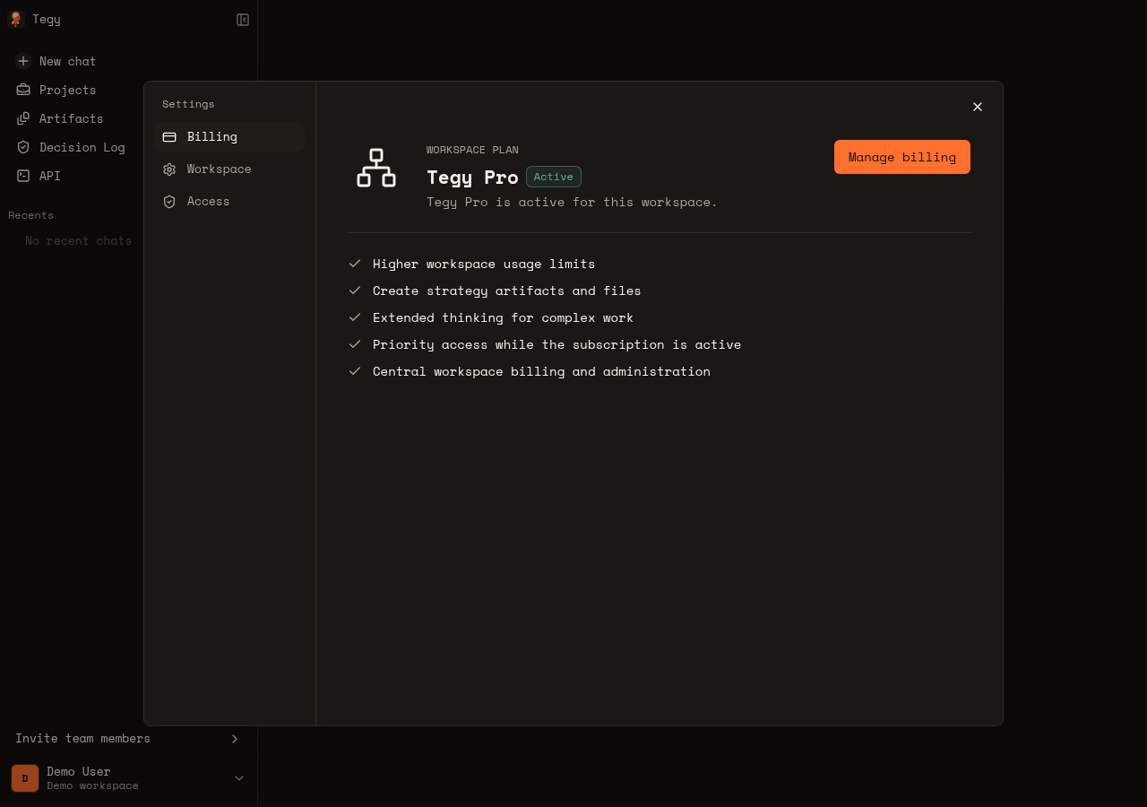 Tegy active billing dialog after alignment.