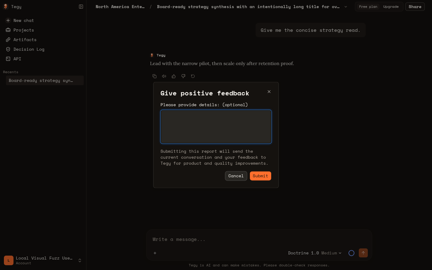 Corrected feedback dialog