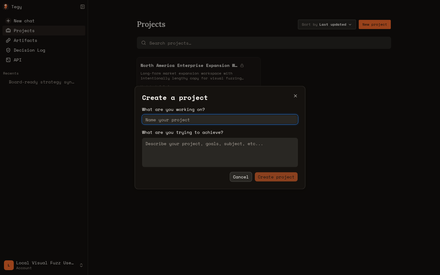 Corrected Create project dialog