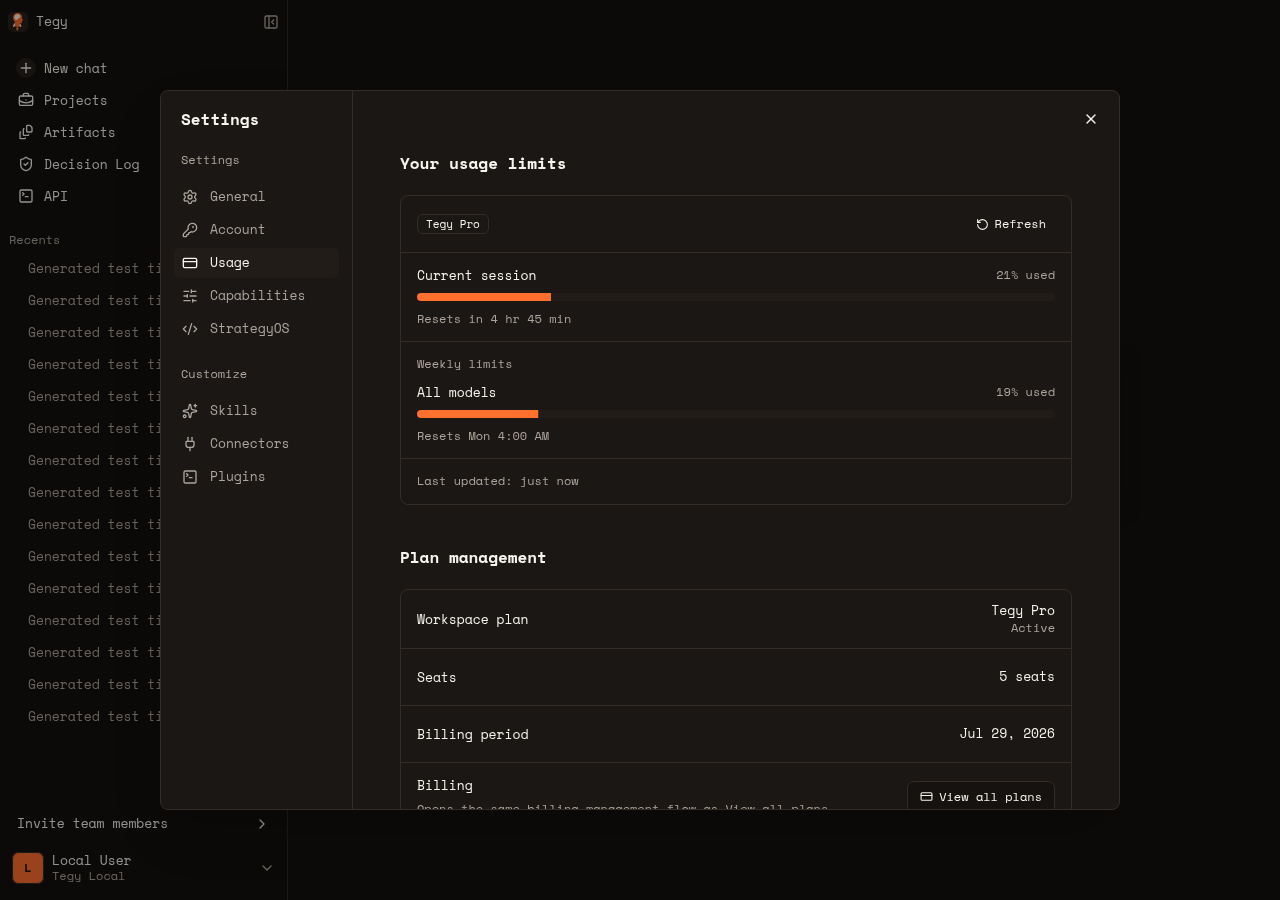 Local Tegy usage settings desktop