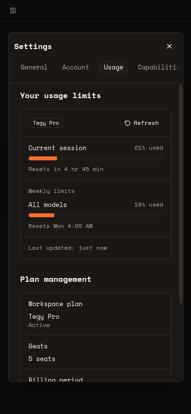 Local Tegy usage settings mobile